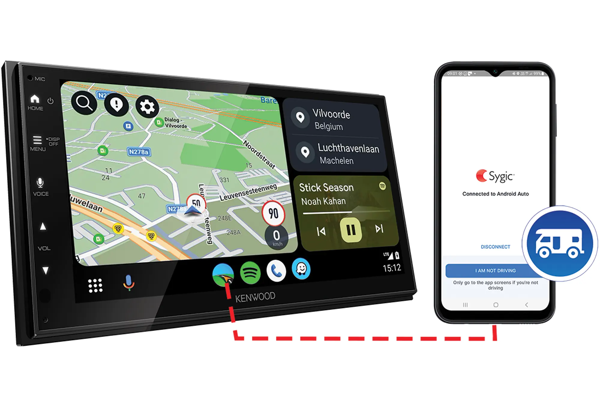 Image of Pack comprenant le récepteur multimédia DMX5023DABS avec écran WSVGA de 6.8 pouces et l'abonnement PREMIUM+ de 36 mois à l'application « Sygic GPS Navigation with Caravan Routing » (iOS et Android).