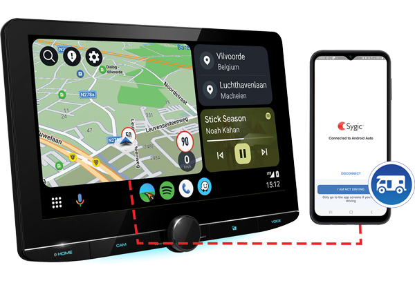 Image of Pack comprenant le récepteur multimédia DMX9724XDS avec écran HD flottant modulaire de 10,1 pouces et l'abonnement PREMIUM+ de 36 mois à l'application « Sygic GPS Navigation with Caravan Routing » (iOS et Android).